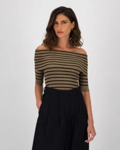 Guilia Stripe Cold-Shoulder Top