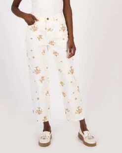 Athena Embroidered White Rigid Denim