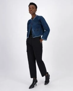 Gretchen Raw Edge Collarless Denim Jacket -Fashion General Store 104520075 C54 3