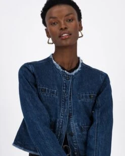 Gretchen Raw Edge Collarless Denim Jacket -Fashion General Store 104520075 C54 5