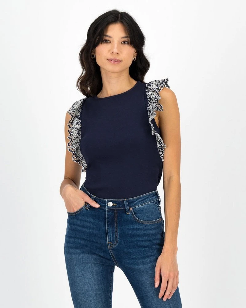 Izara Schiffli Mixed Media Top 3 Izara Schiffli Mixed Media Top