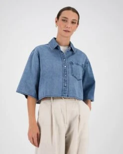 Rasa Crop Denim Shirt -Fashion General Store 105495391 C54 2