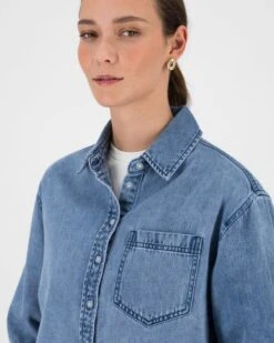 Rasa Crop Denim Shirt -Fashion General Store 105495391 C54 5